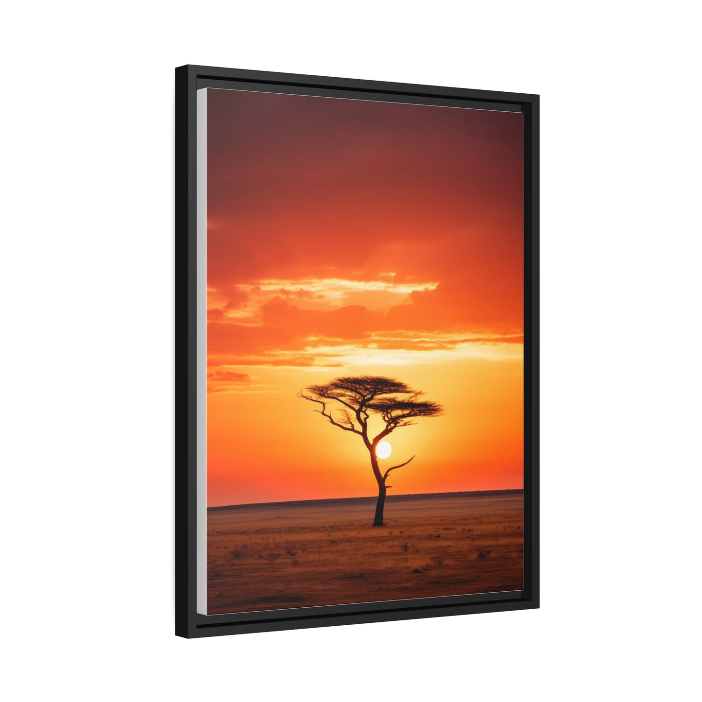 Kenya Sunset Acacia Tree Matte Canvas, Black Frame