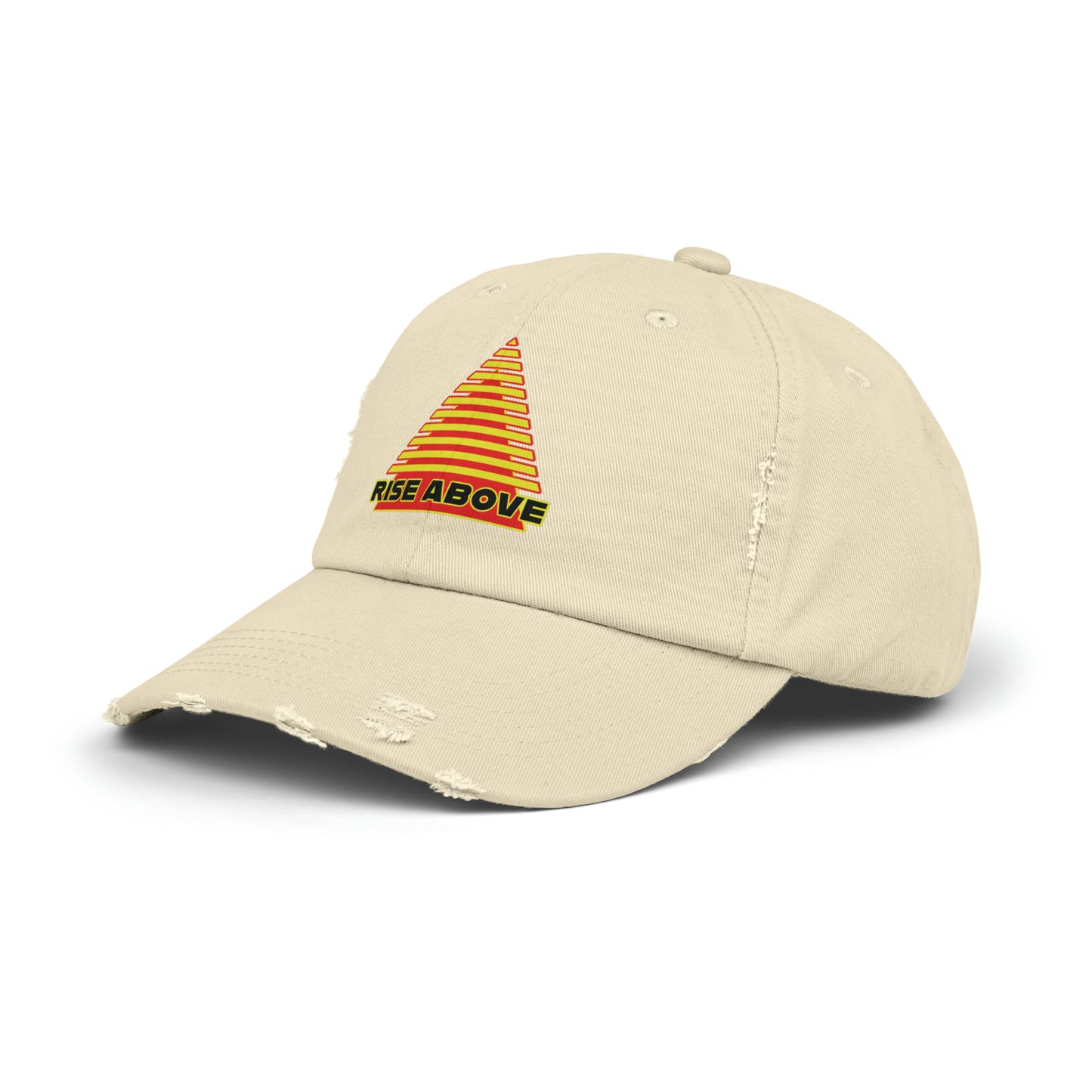 RISE ABOVE in Red & yellow with Black text, just a reminder that you are above all that shit! Unisex Distressed Cap