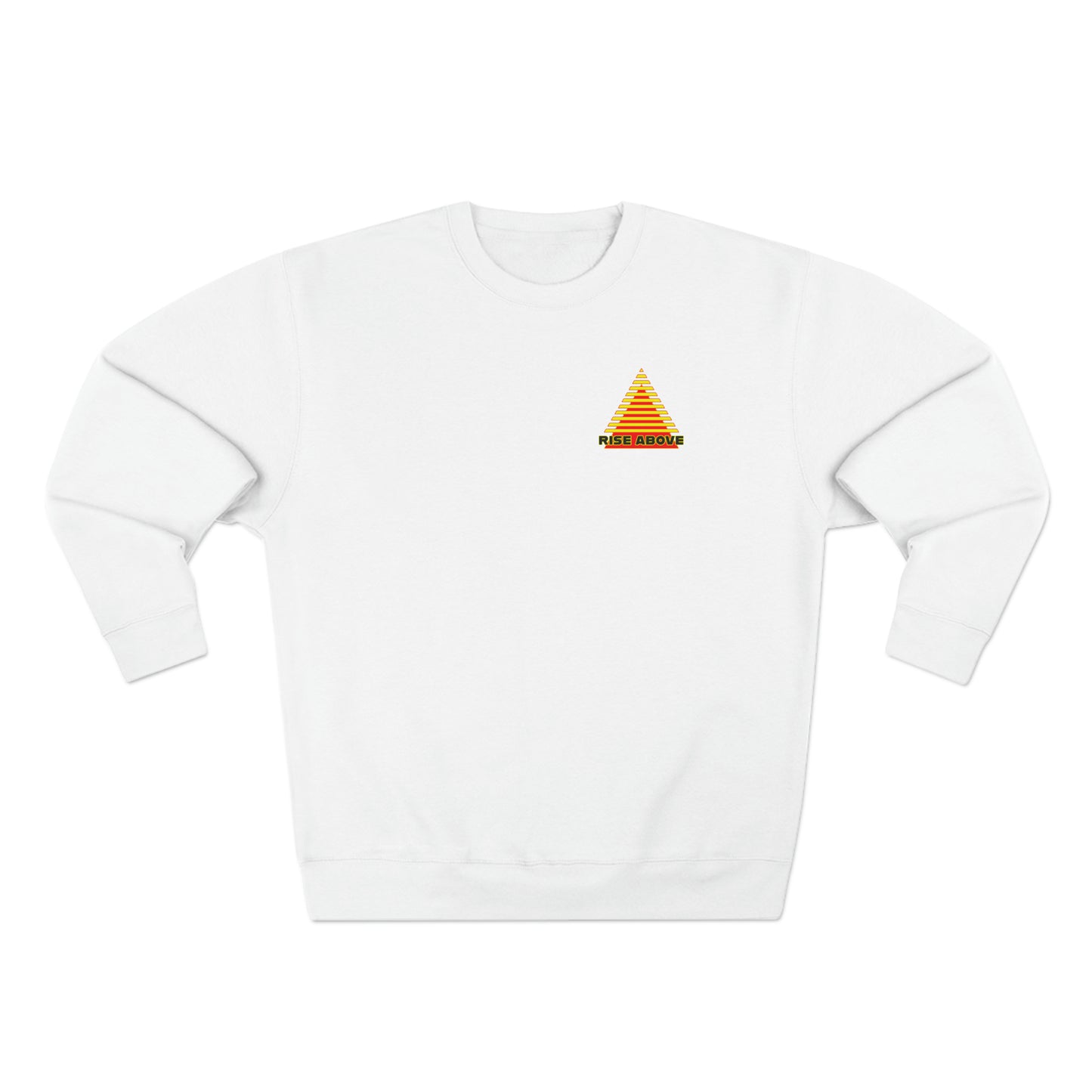 RISE ABOVE presented in yellow and red. Unisex Crewneck Sweatshirt