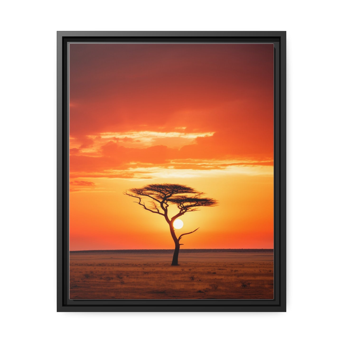 Kenya Sunset Acacia Tree Matte Canvas, Black Frame