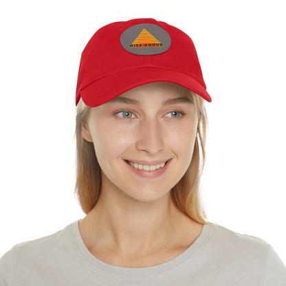 RISE ABOVE Red and Yellow, Dad Hat with Leather Patch (Round)