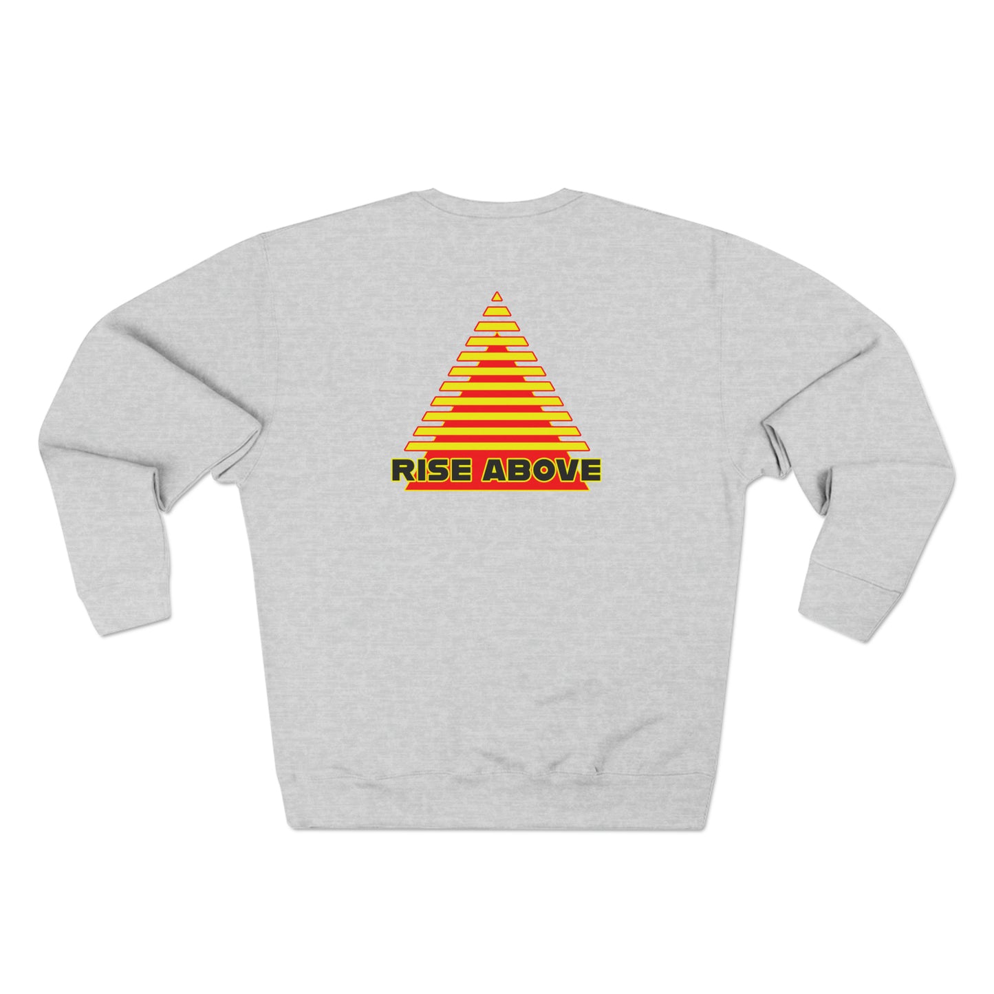 RISE ABOVE presented in yellow and red. Unisex Crewneck Sweatshirt