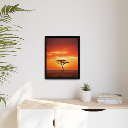 Kenya Sunset Acacia Tree Matte Canvas, Black Frame