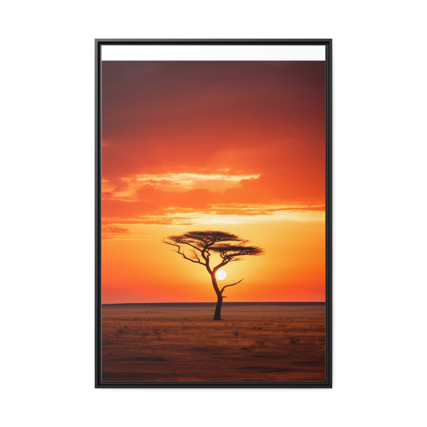 Kenya Sunset Acacia Tree Matte Canvas, Black Frame