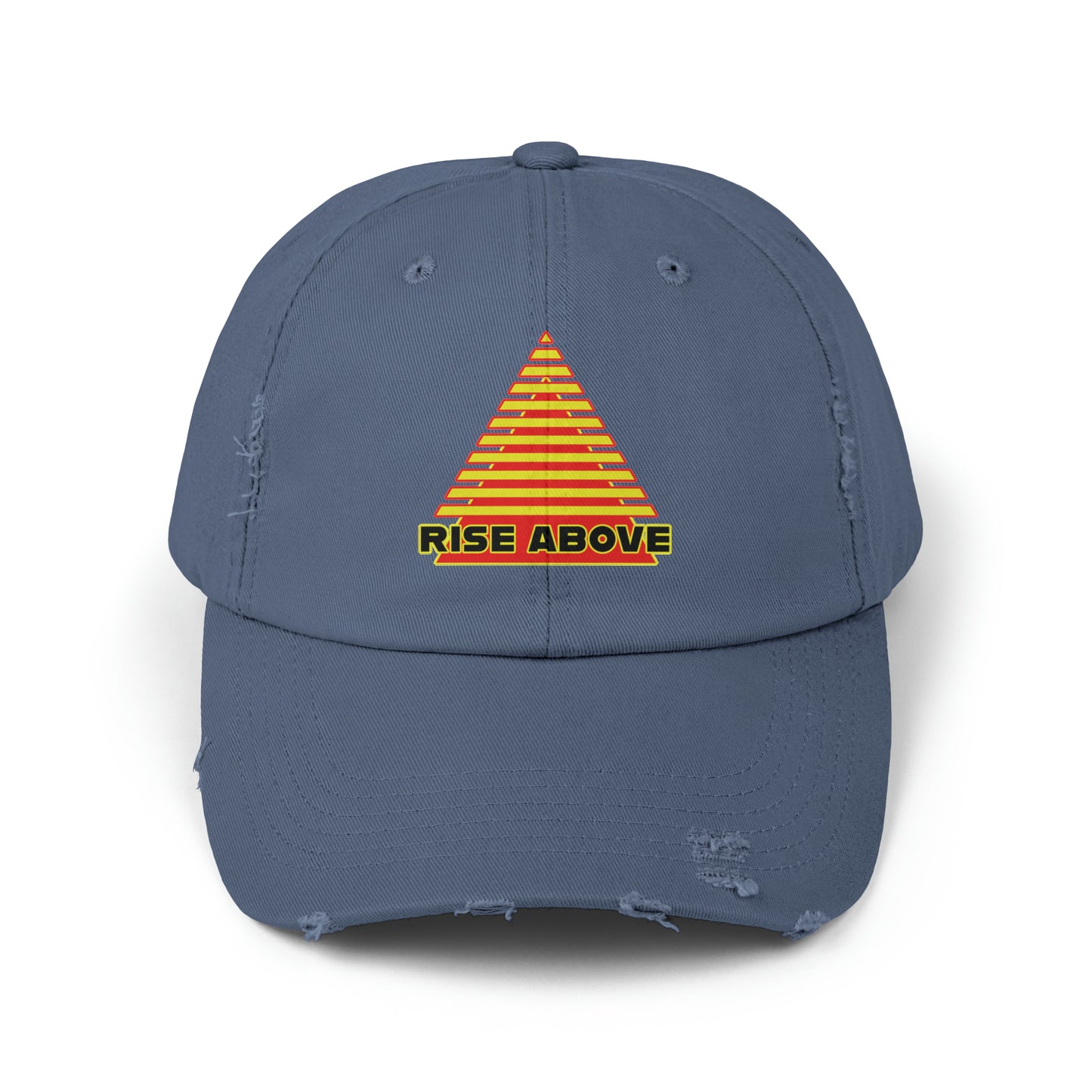 RISE ABOVE in Red & yellow with Black text, just a reminder that you are above all that shit! Unisex Distressed Cap