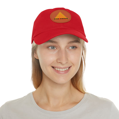 RISE ABOVE Red and Yellow, Dad Hat with Leather Patch (Round)