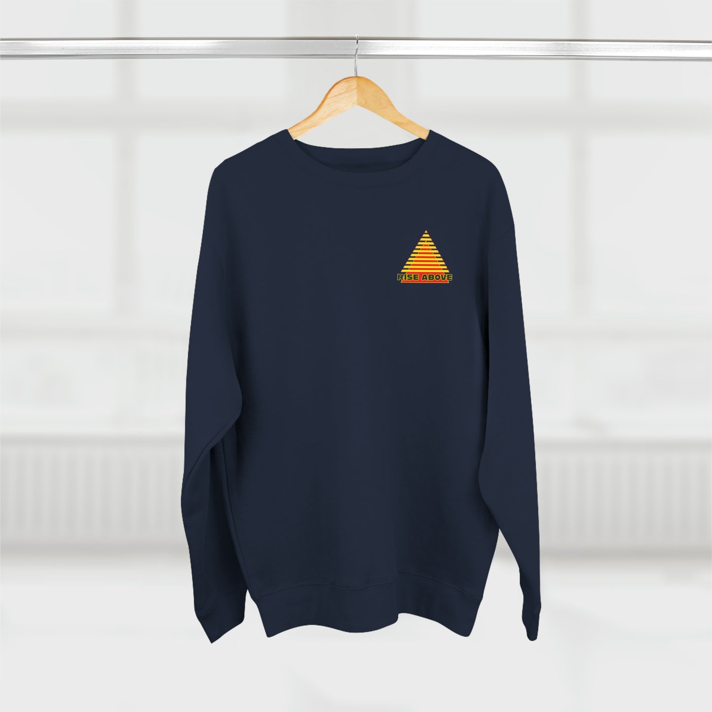 RISE ABOVE presented in yellow and red. Unisex Crewneck Sweatshirt