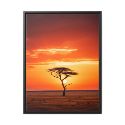 Kenya Sunset Acacia Tree Matte Canvas, Black Frame