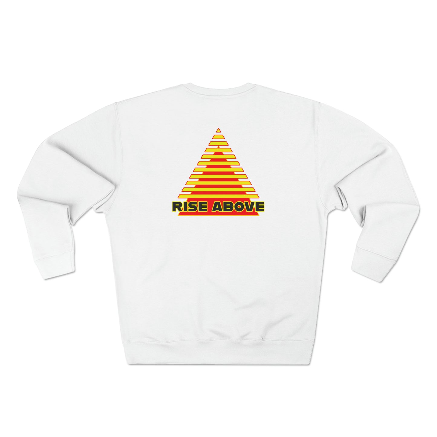 RISE ABOVE presented in yellow and red. Unisex Crewneck Sweatshirt