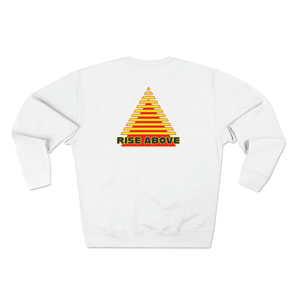 RISE ABOVE presented in yellow and red. Unisex Crewneck Sweatshirt