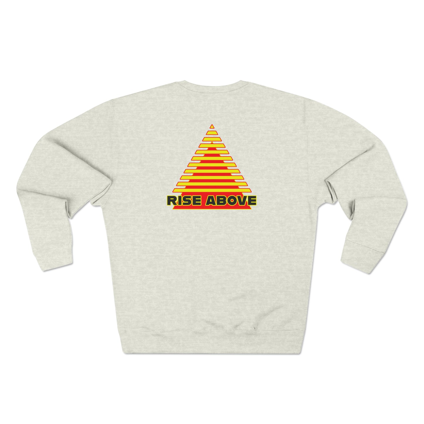 RISE ABOVE presented in yellow and red. Unisex Crewneck Sweatshirt