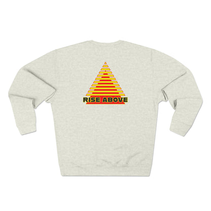 RISE ABOVE presented in yellow and red. Unisex Crewneck Sweatshirt