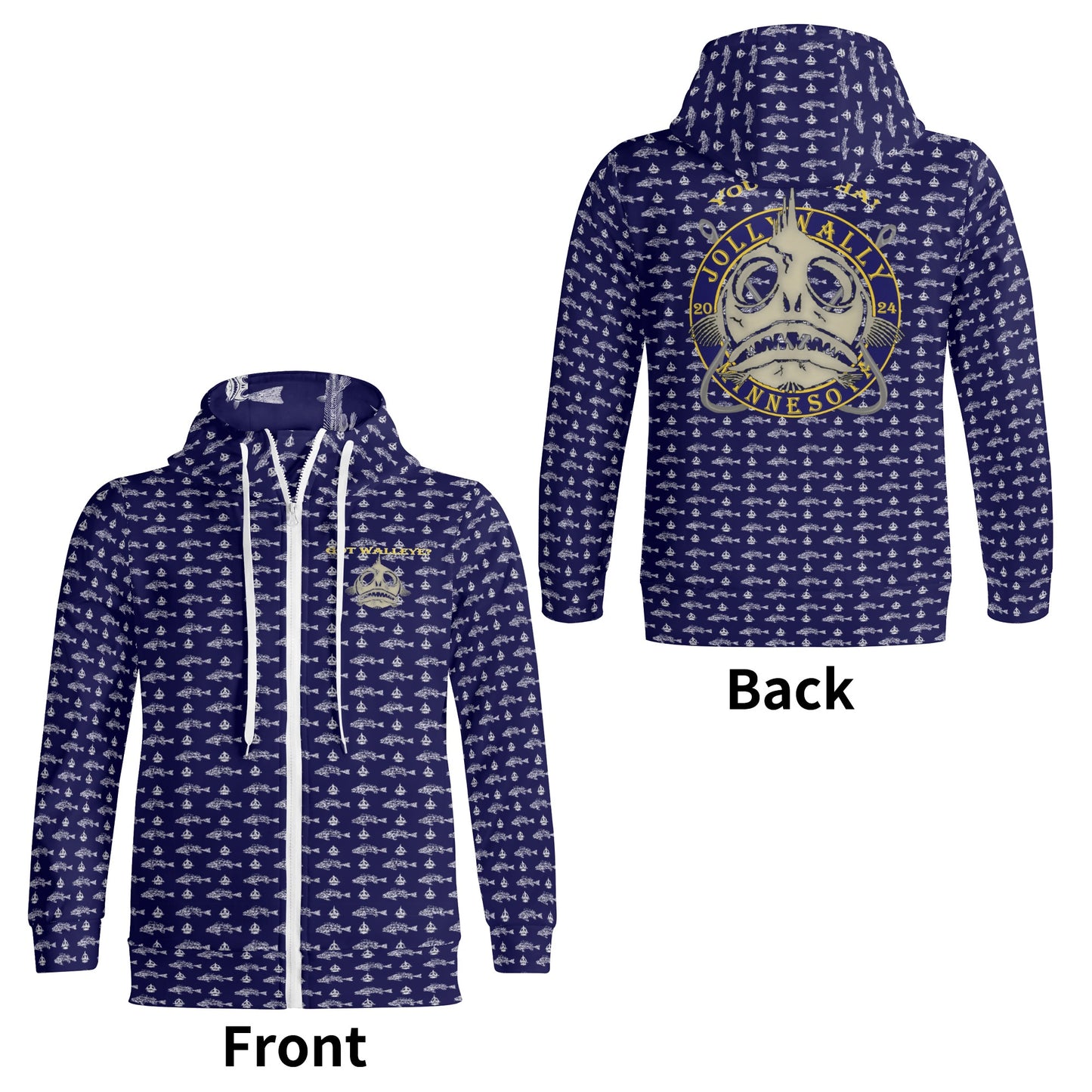 JOLLY WALLY GOT WALEYE-YOU BETCHA Minnesota Adult Full Zip Turtleneck Hoodie Outdoor wear