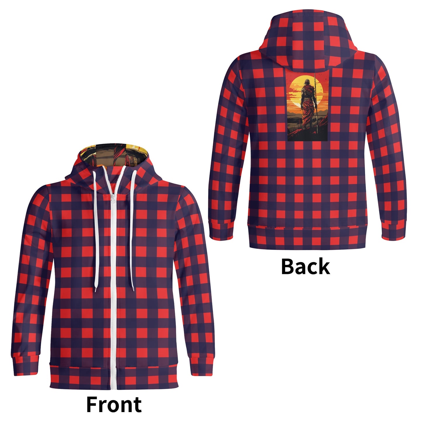 MAASAI SHUKA PATTERN WIYH WARRIOR Adult Full Zip Turtleneck Hoodie Streetwear