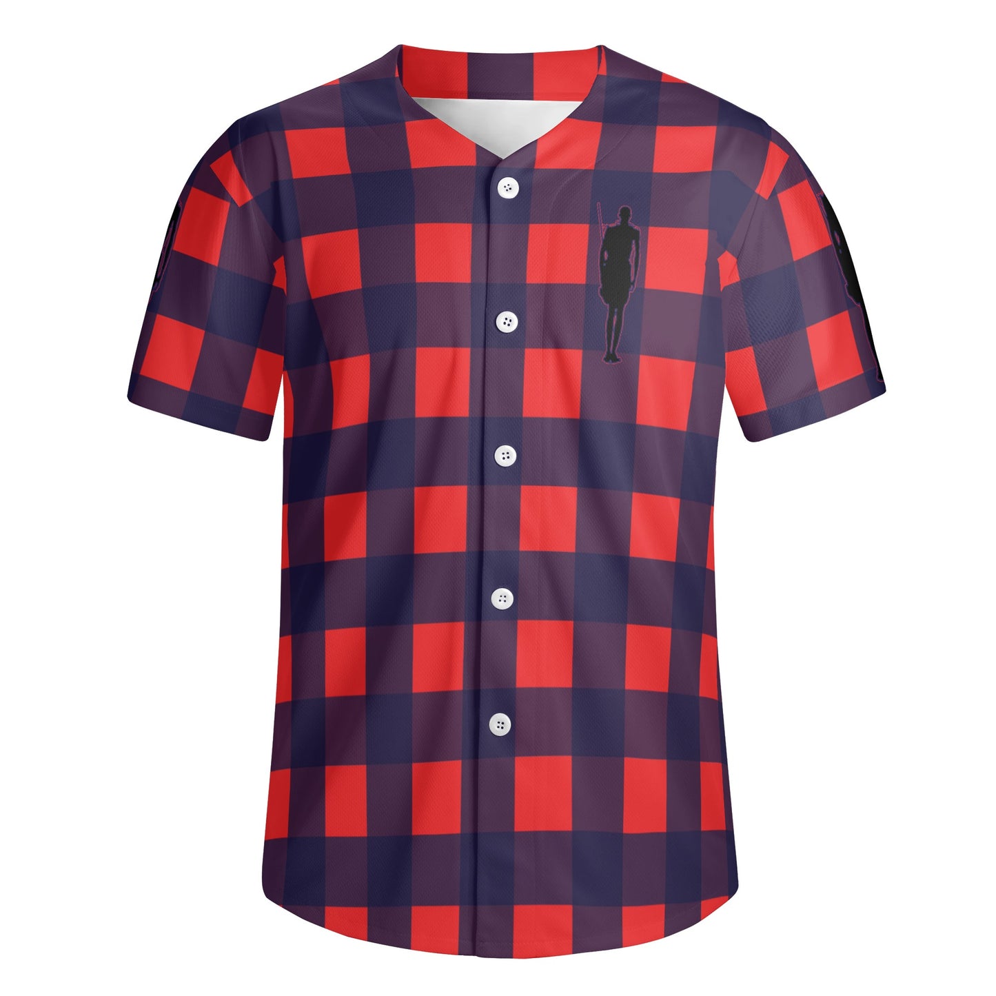 MAASAI SHUKA PATTERN WITH WARRIOR SHILOUETTE Mens Short Sleeve Baseball Jersey