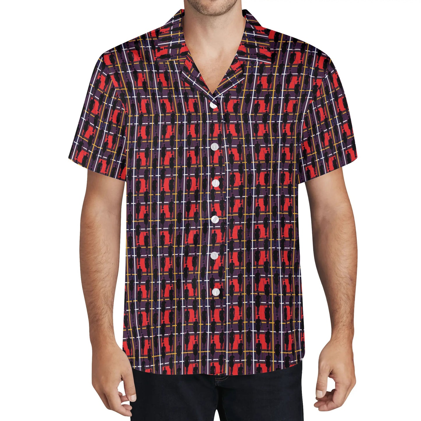 MAASAI TRADITIONAL PRINT WITH MAASAI SHILOUETTE Mens All Over Print Casual Hawaiian Shirt