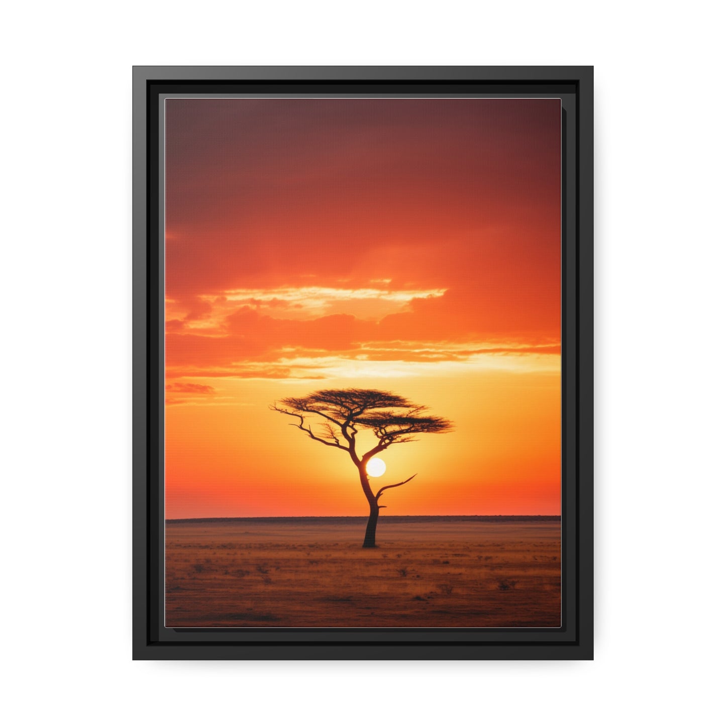 Kenya Sunset Acacia Tree Matte Canvas, Black Frame