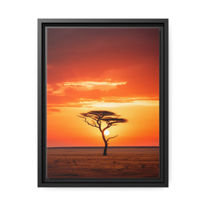 Kenya Sunset Acacia Tree Matte Canvas, Black Frame