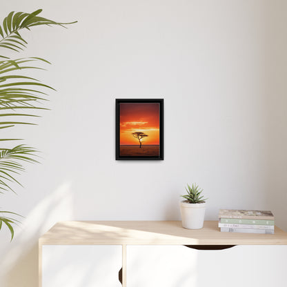 Kenya Sunset Acacia Tree Matte Canvas, Black Frame