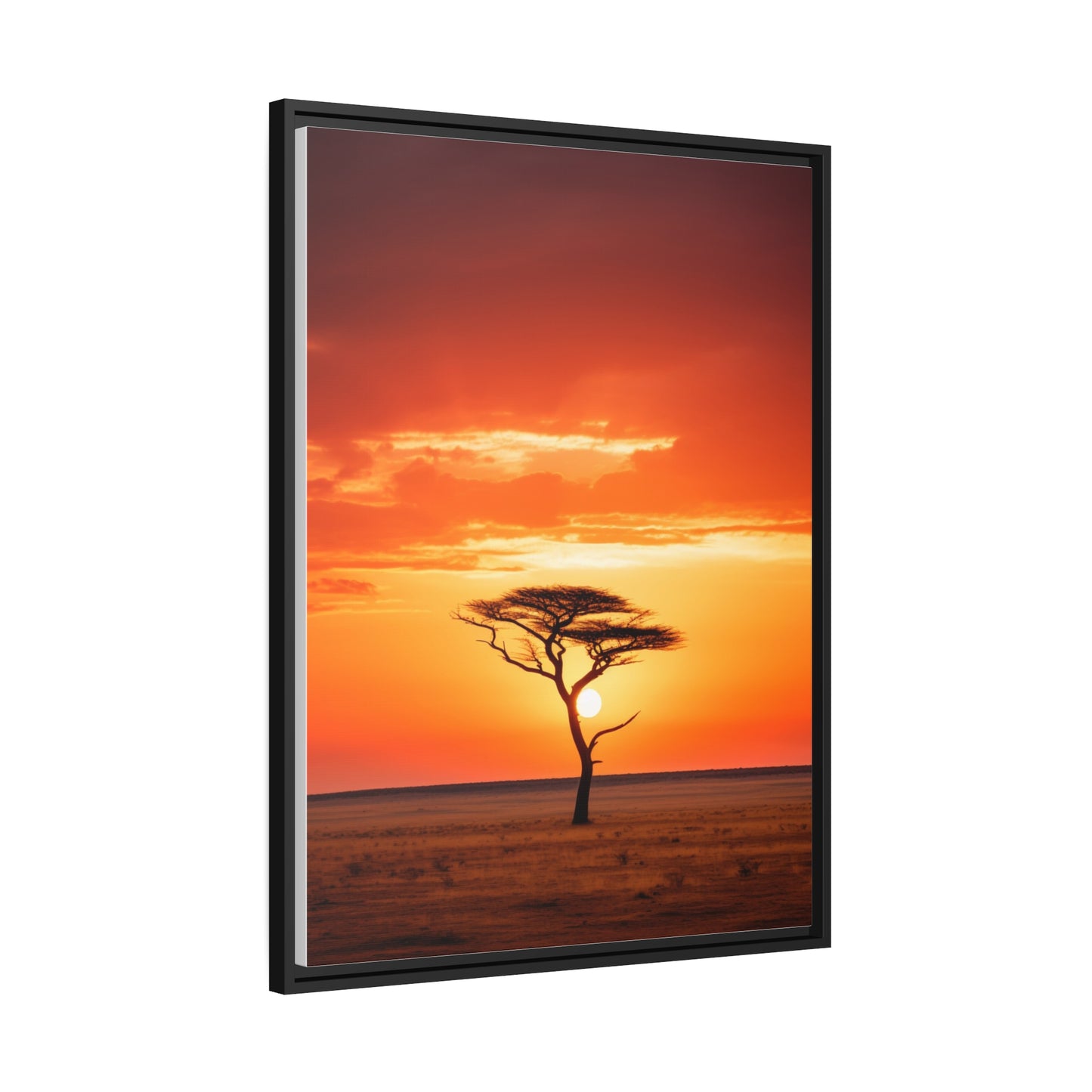 Kenya Sunset Acacia Tree Matte Canvas, Black Frame