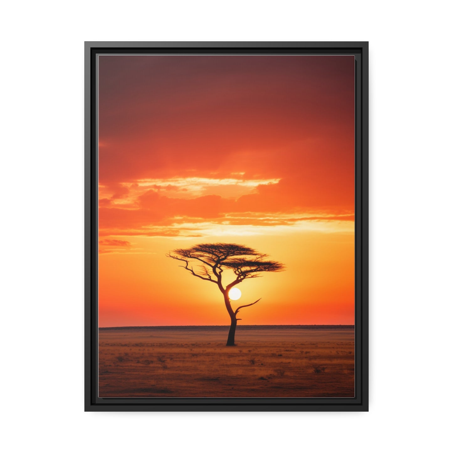 Kenya Sunset Acacia Tree Matte Canvas, Black Frame