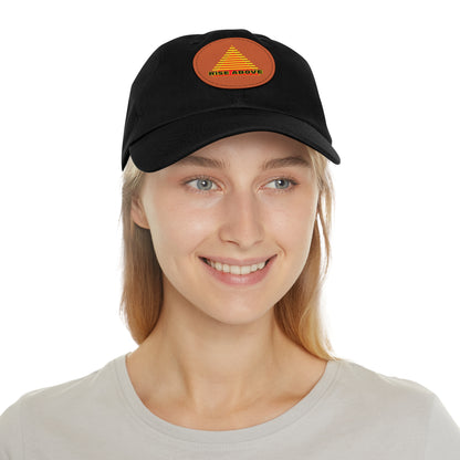 RISE ABOVE Red and Yellow, Dad Hat with Leather Patch (Round)