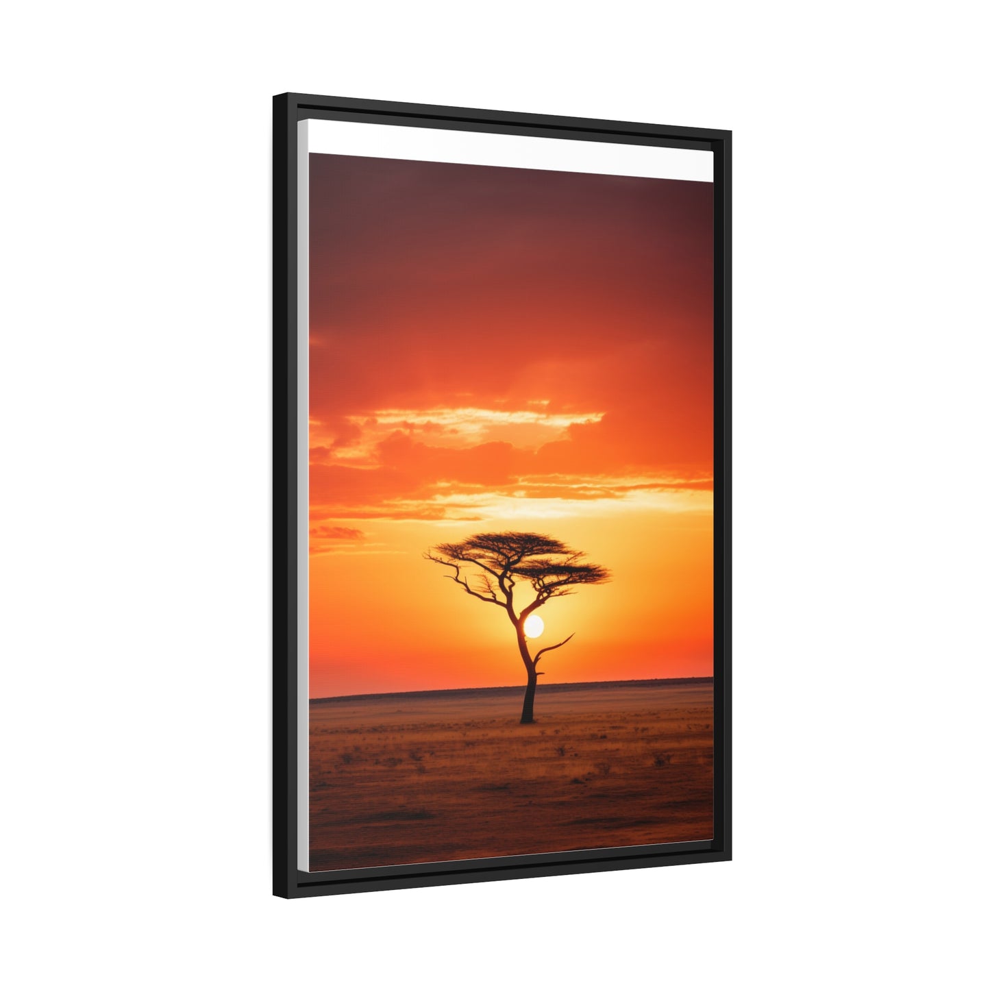 Kenya Sunset Acacia Tree Matte Canvas, Black Frame