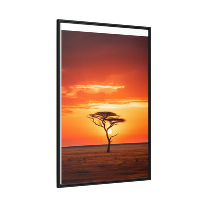 Kenya Sunset Acacia Tree Matte Canvas, Black Frame