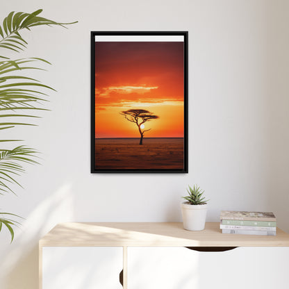 Kenya Sunset Acacia Tree Matte Canvas, Black Frame