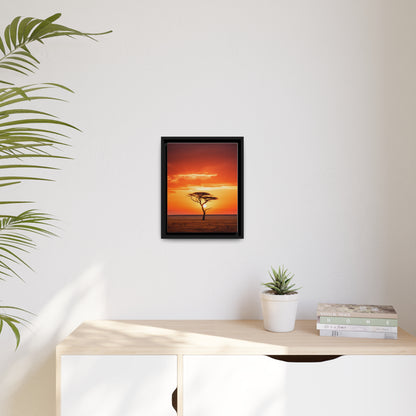 Kenya Sunset Acacia Tree Matte Canvas, Black Frame