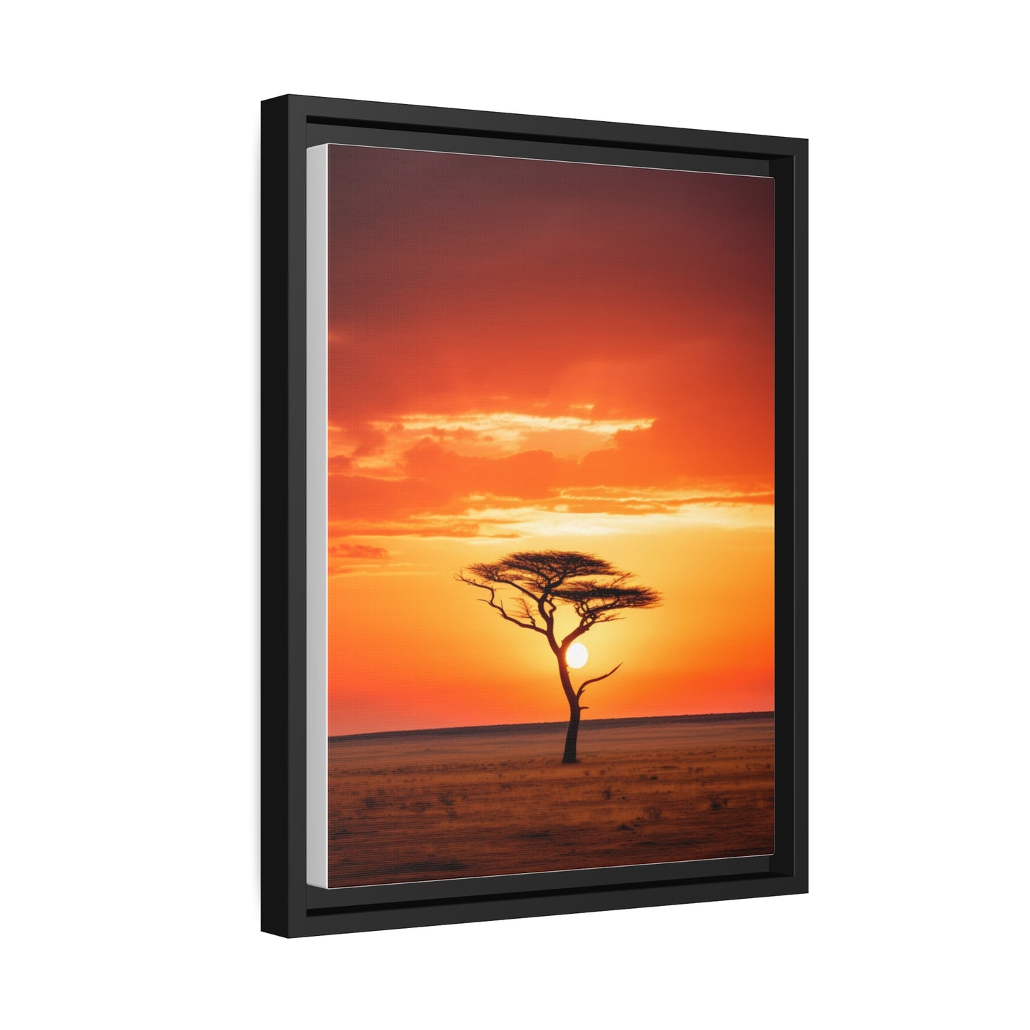 Kenya Sunset Acacia Tree Matte Canvas, Black Frame