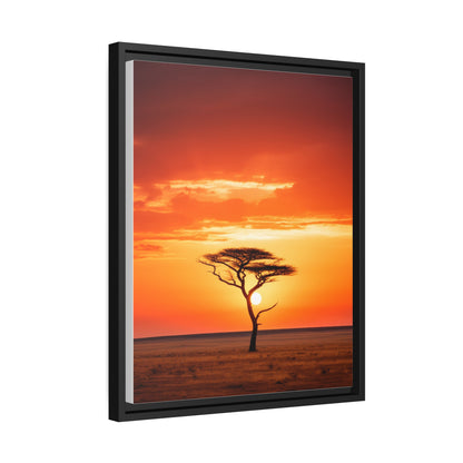 Kenya Sunset Acacia Tree Matte Canvas, Black Frame