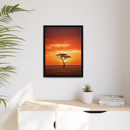 Kenya Sunset Acacia Tree Matte Canvas, Black Frame