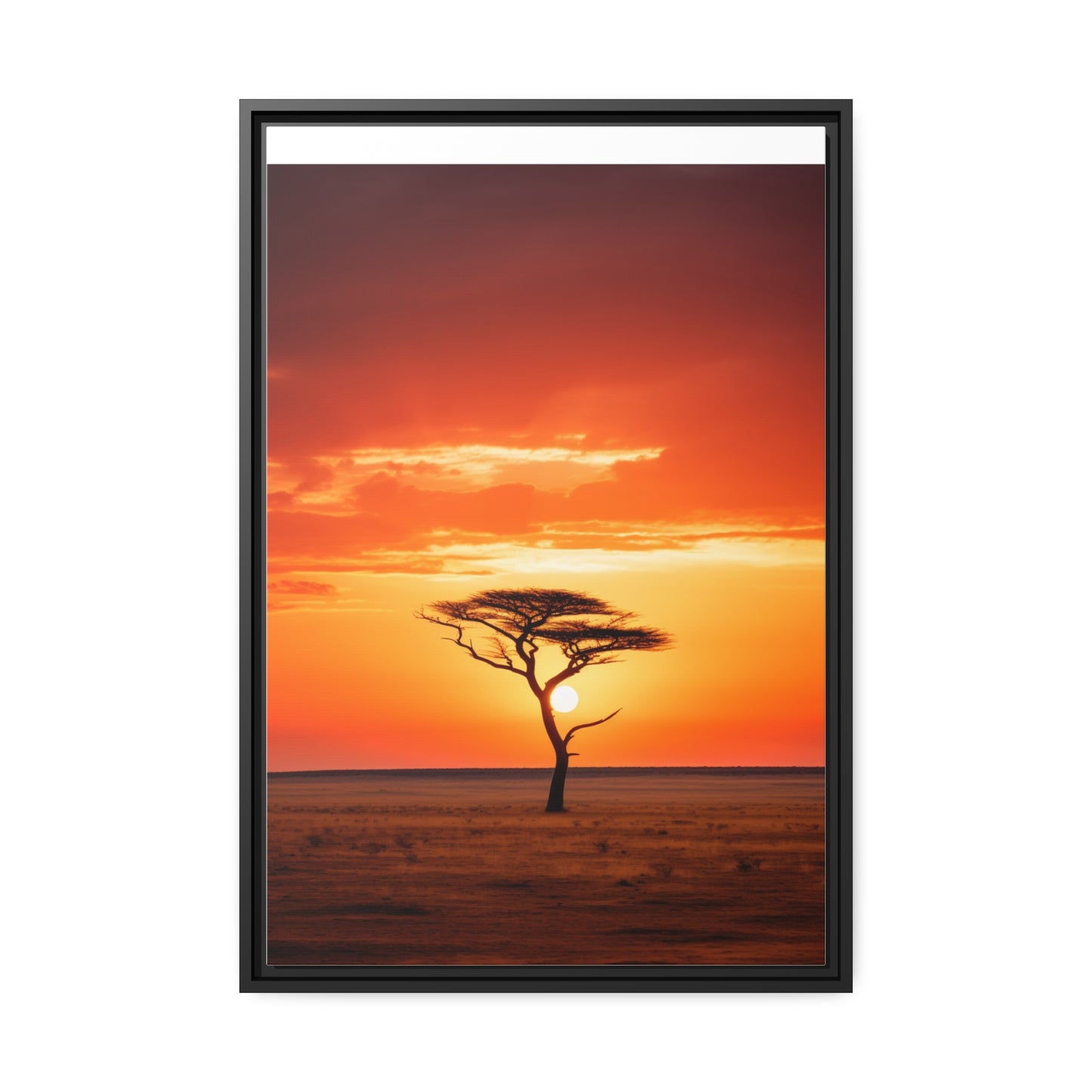 Kenya Sunset Acacia Tree Matte Canvas, Black Frame