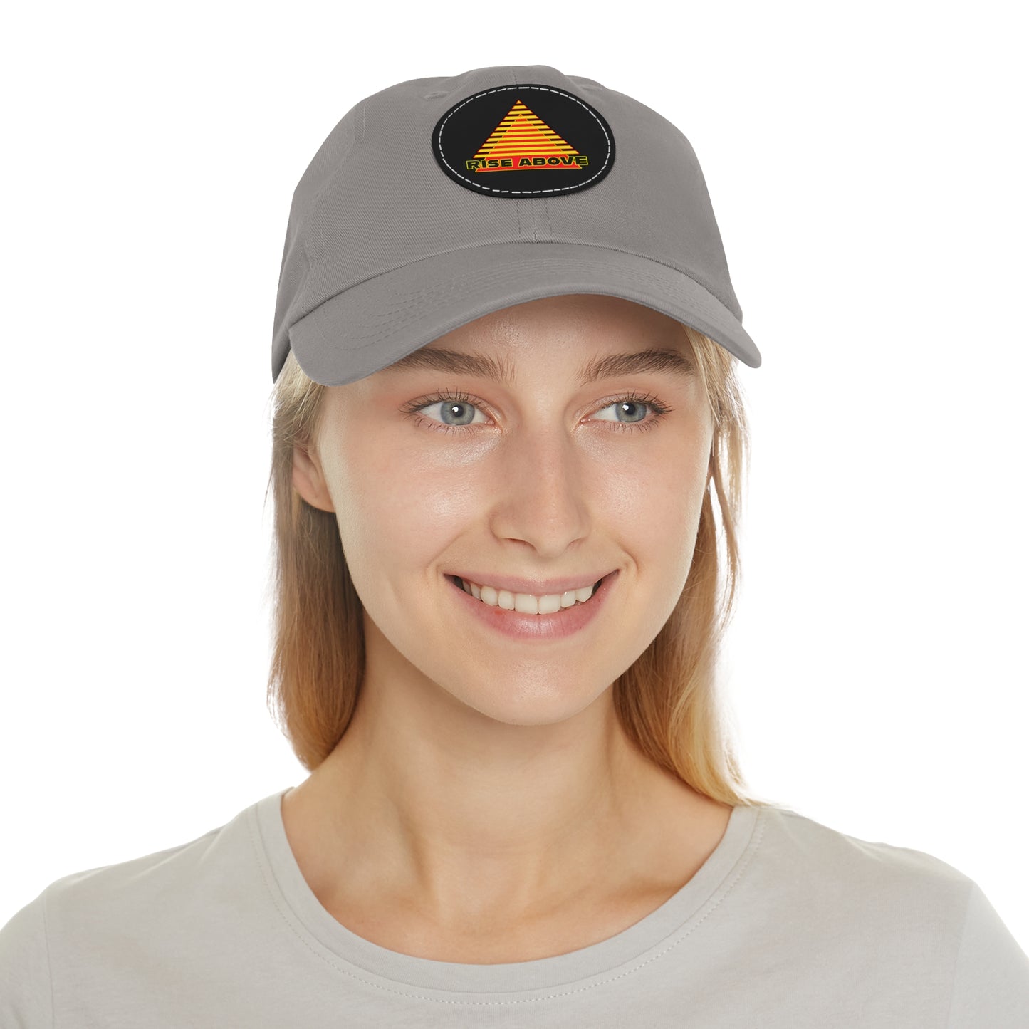 RISE ABOVE Red and Yellow, Dad Hat with Leather Patch (Round)