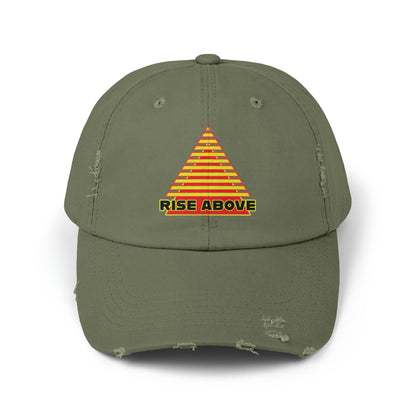 RISE ABOVE in Red & yellow with Black text, just a reminder that you are above all that shit! Unisex Distressed Cap