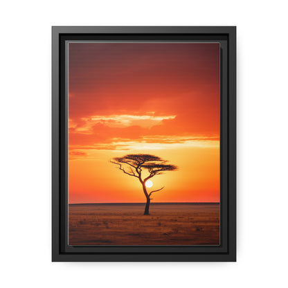 Kenya Sunset Acacia Tree Matte Canvas, Black Frame