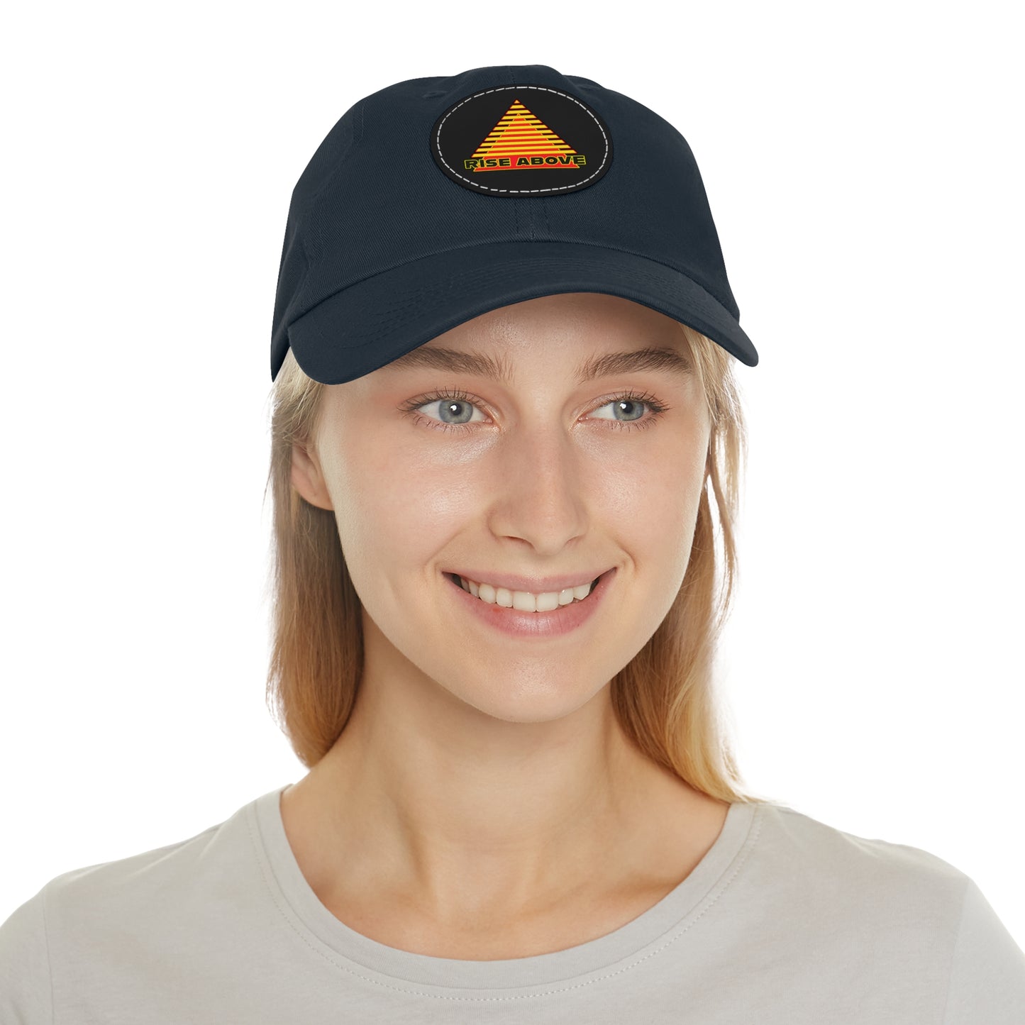 RISE ABOVE Red and Yellow, Dad Hat with Leather Patch (Round)