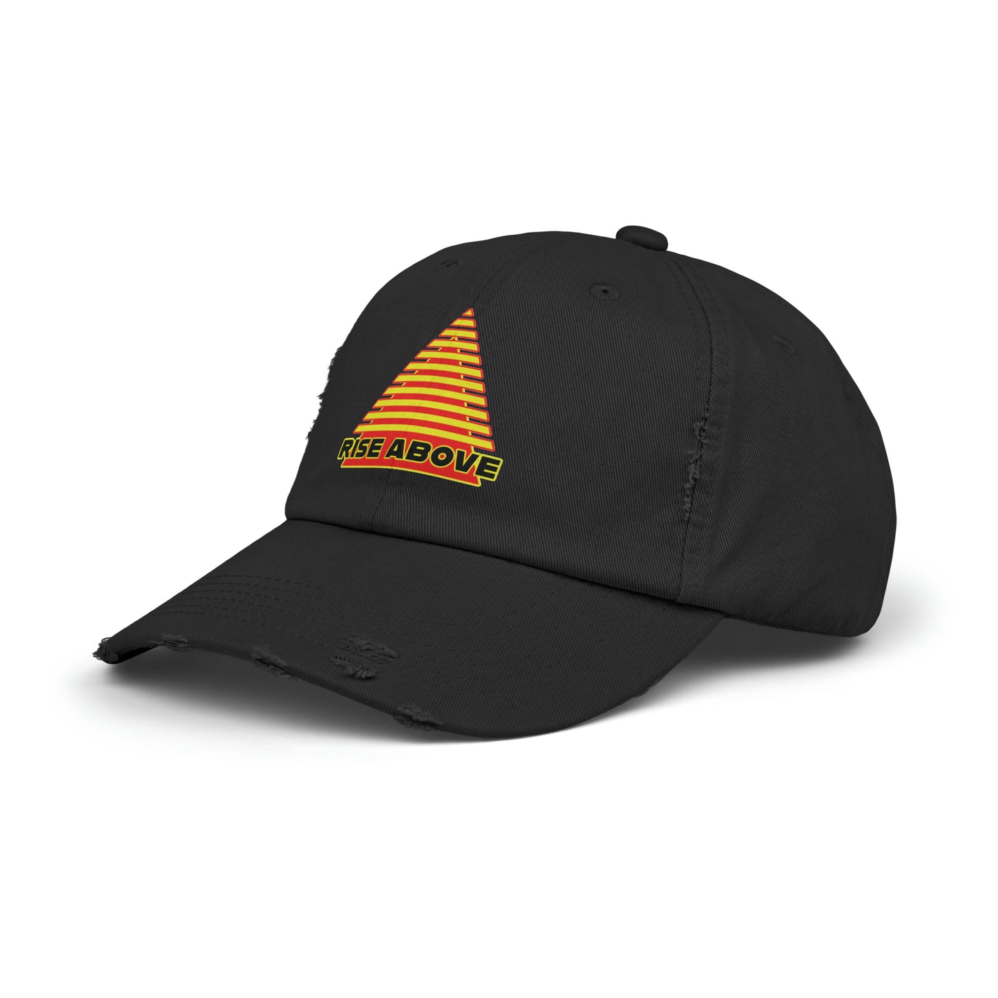 RISE ABOVE in Red & yellow with Black text, just a reminder that you are above all that shit! Unisex Distressed Cap