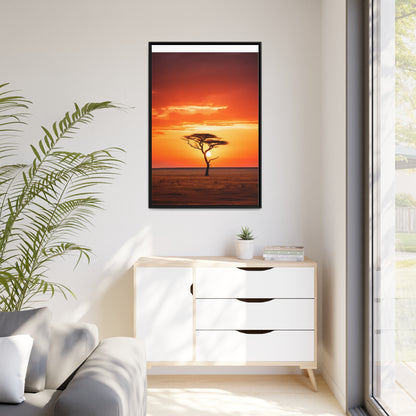 Kenya Sunset Acacia Tree Matte Canvas, Black Frame