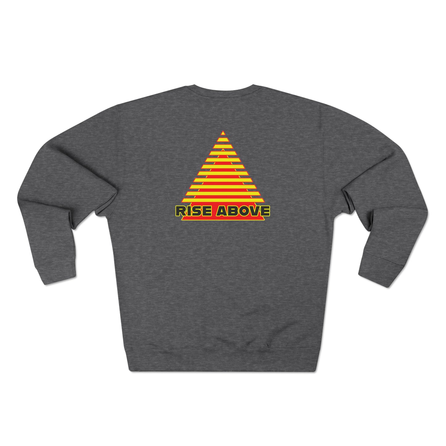 RISE ABOVE presented in yellow and red. Unisex Crewneck Sweatshirt