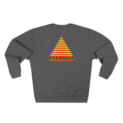 RISE ABOVE presented in yellow and red. Unisex Crewneck Sweatshirt