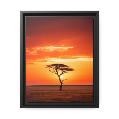 Kenya Sunset Acacia Tree Matte Canvas, Black Frame