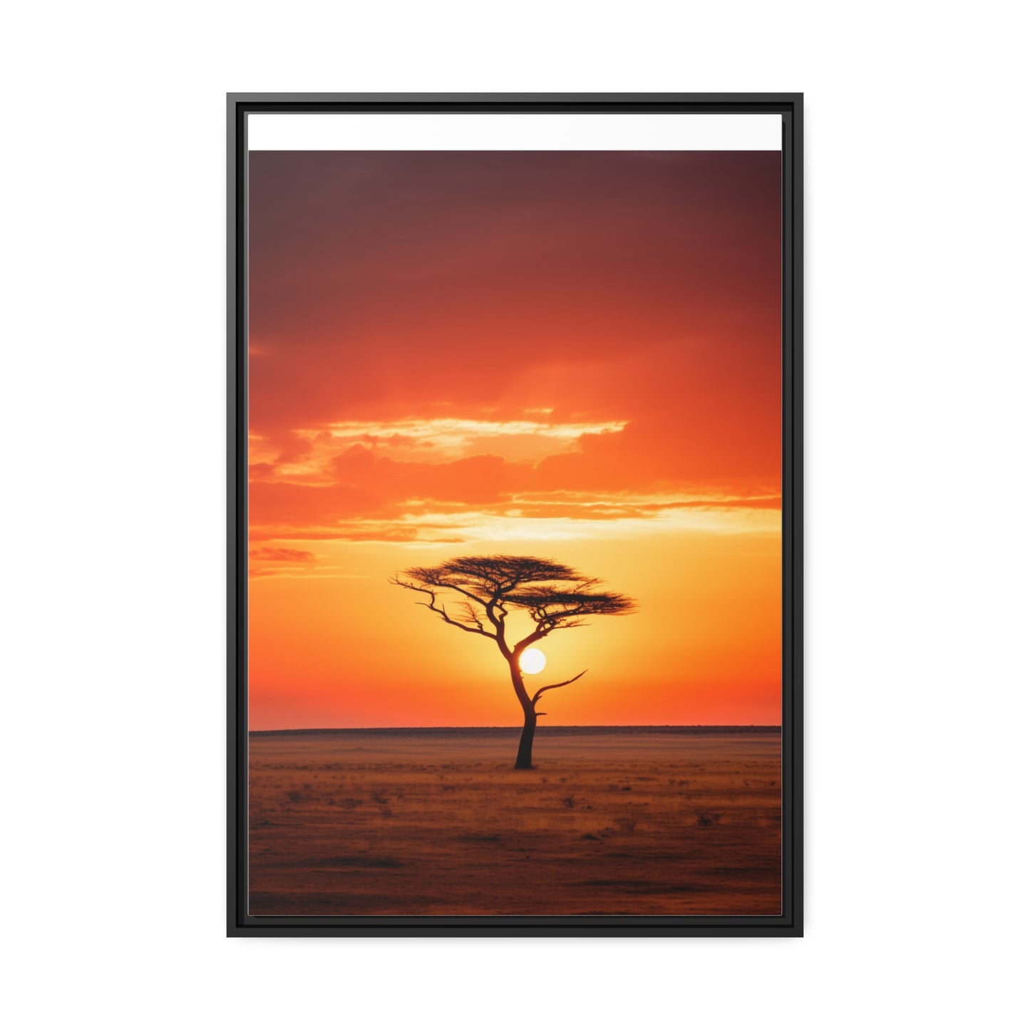 Kenya Sunset Acacia Tree Matte Canvas, Black Frame