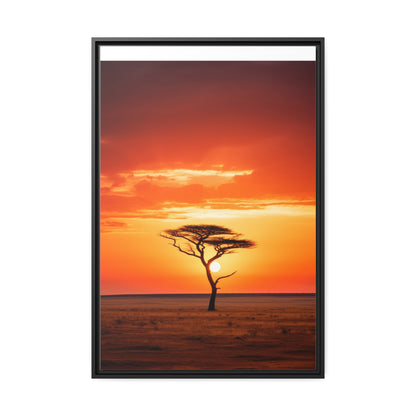 Kenya Sunset Acacia Tree Matte Canvas, Black Frame