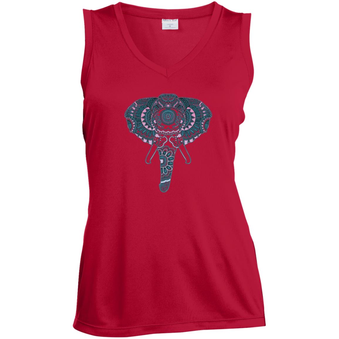 ELEPHANT MANDALA LST352 Ladies' Sleeveless V-Neck Performance Tee